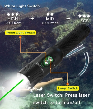 D6GL-1200 - Dive Light w/Laser 1200 Lumens 