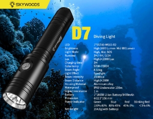 D7 - Dive Light 1600 Lumens - Portable 